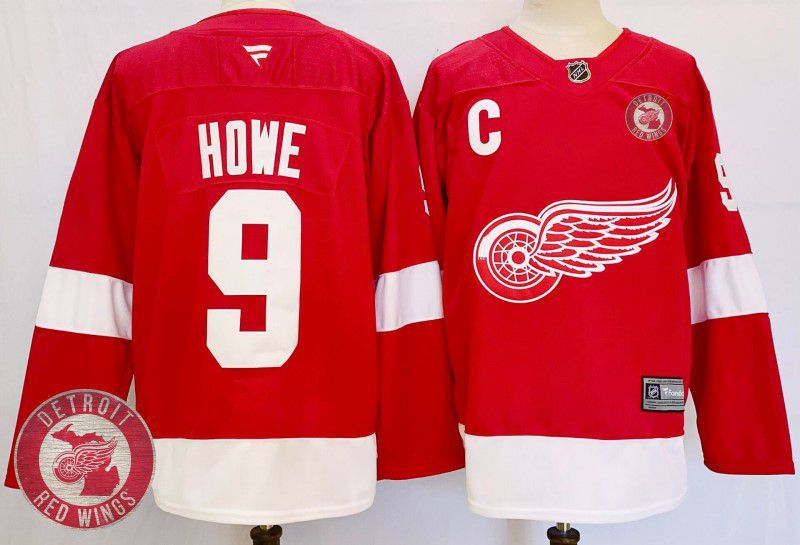 Men Detroit Red Wings 9 Howe Red Fanatics 2025 NHL Jersey style 4